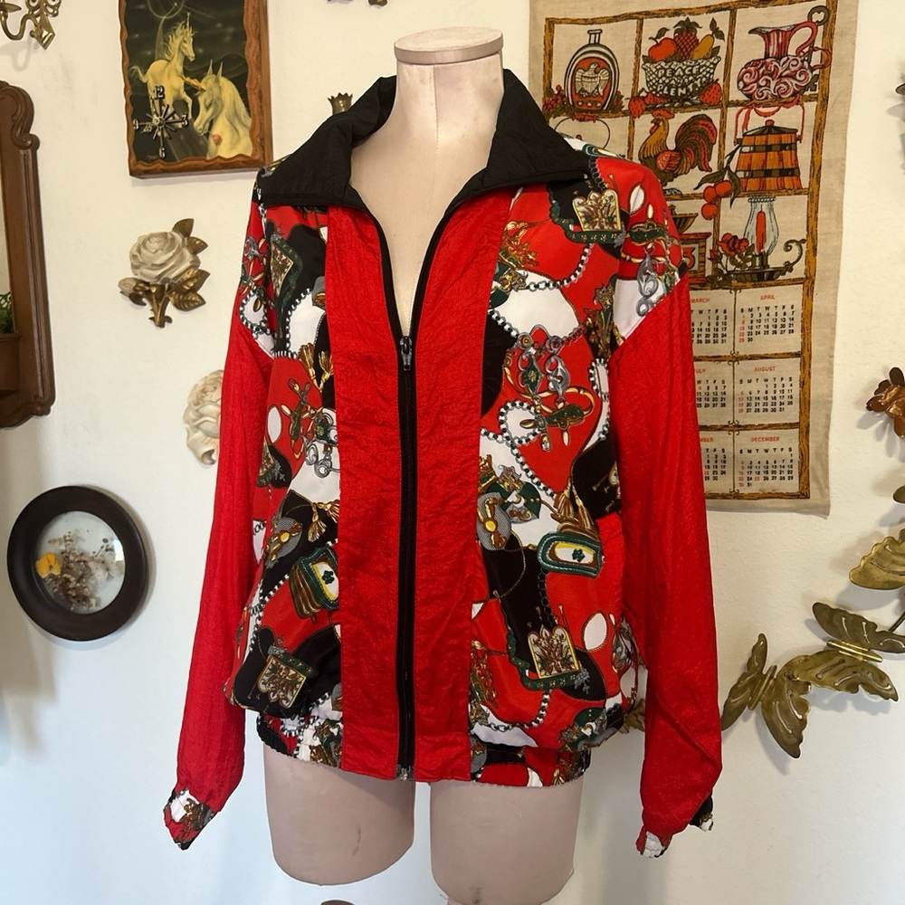 Rad vintage 1980s zip up track jacket with sick design and color blocks